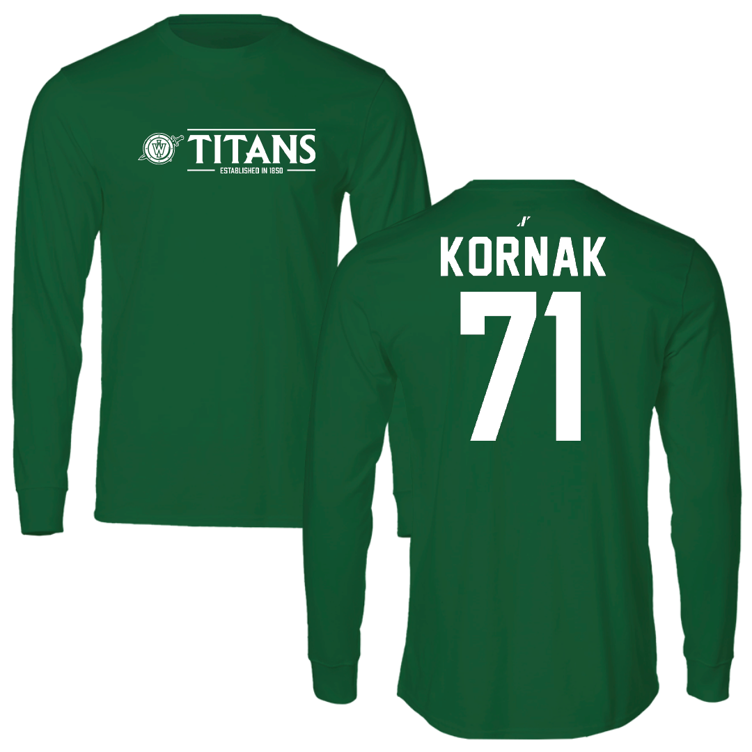 Illinois Wesleyan University Football Green General Performance Long Sleeve - #71 Brady Kornak