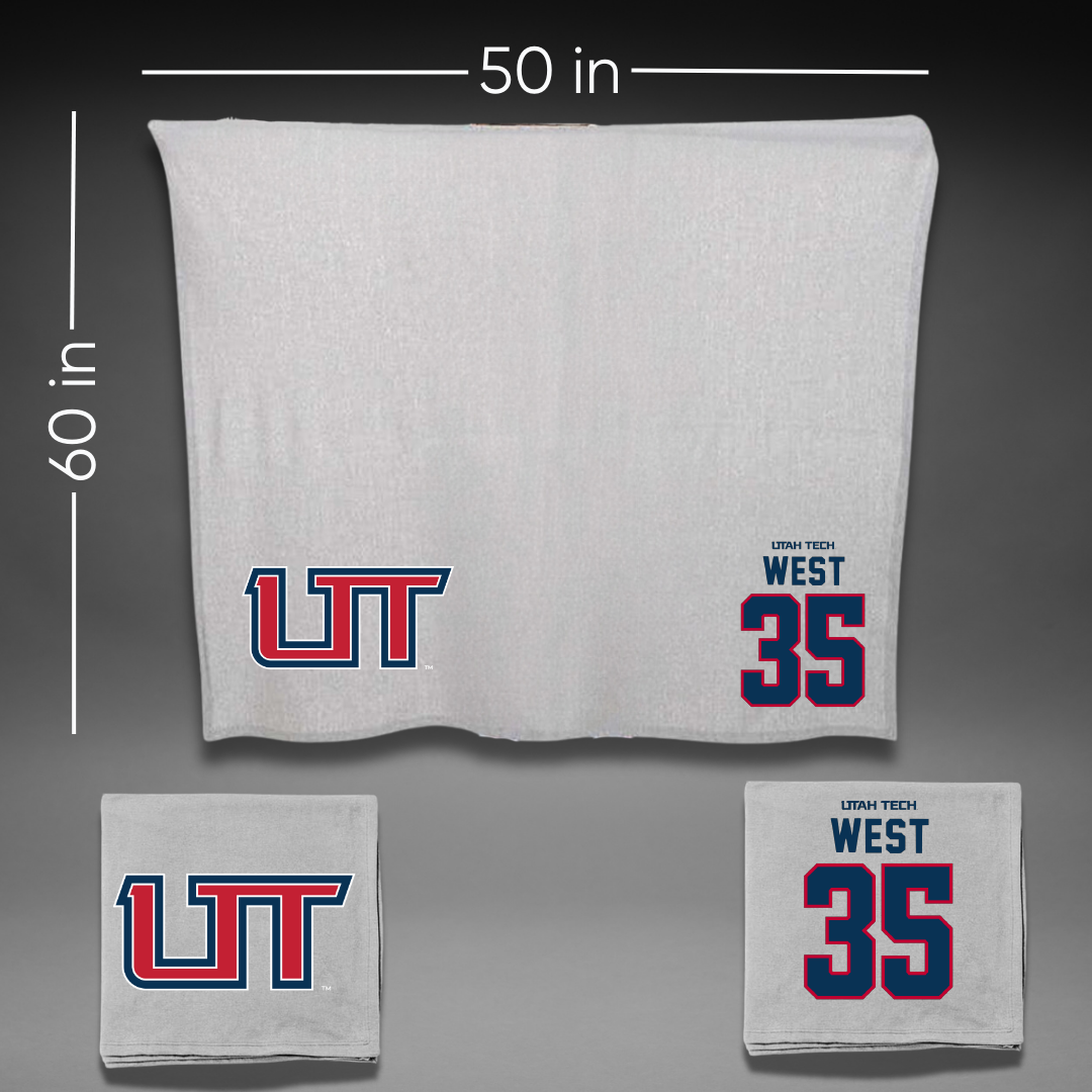 Utah Tech University Baseball Gray Blanket - #35 Dakoda West