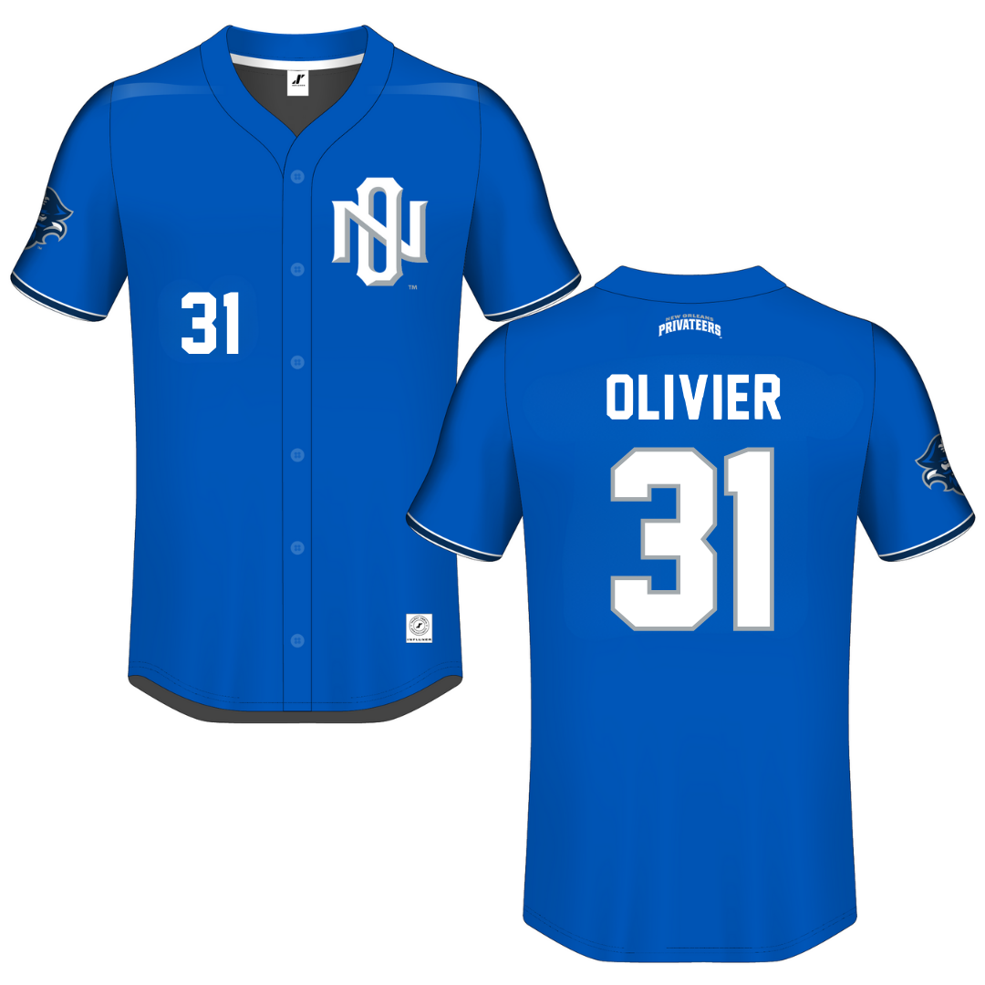 University of New Orleans Blue Button-Down Jersey - #31 Chris Olivier