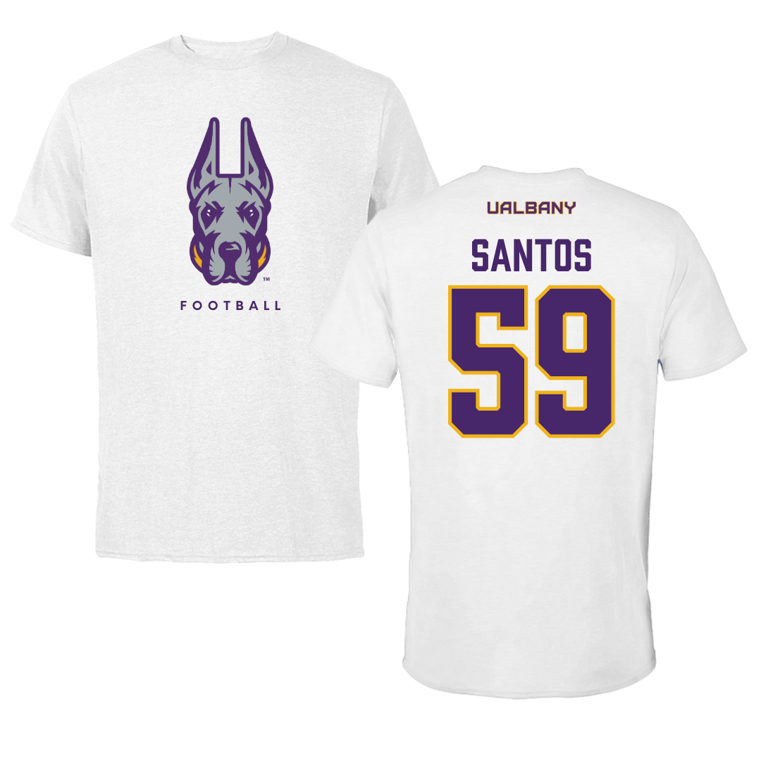 University at Albany Football White Mascot Tee - #59 Kenneth Santos