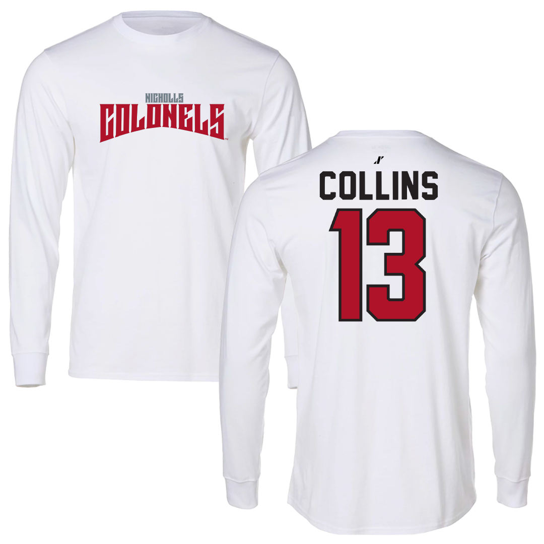 Nicholls State University Basketball White Classic Performance Long Sleeve - #13 Mekhi Collins