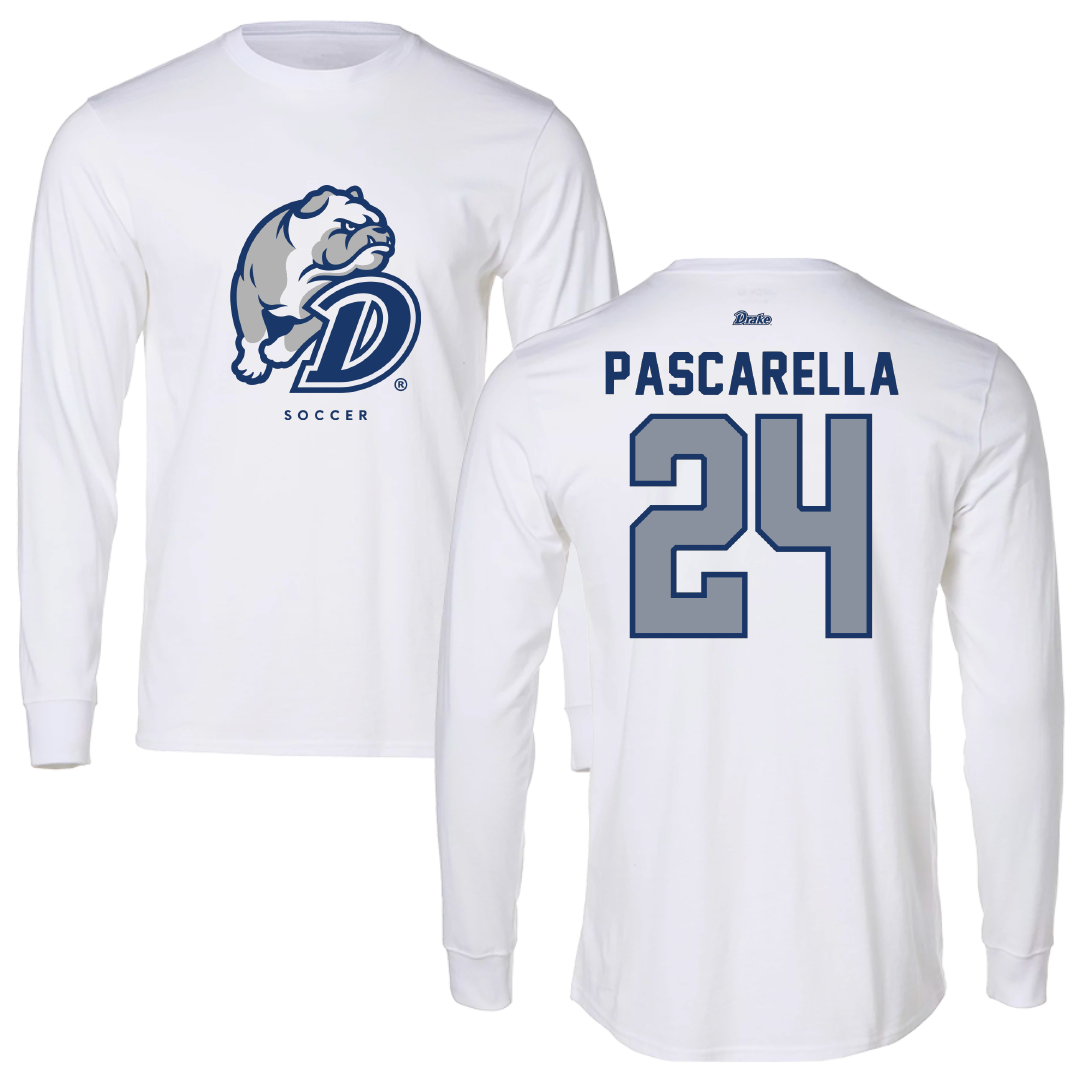 Drake University Soccer White Long Sleeve - #24 Jordan Pascarella