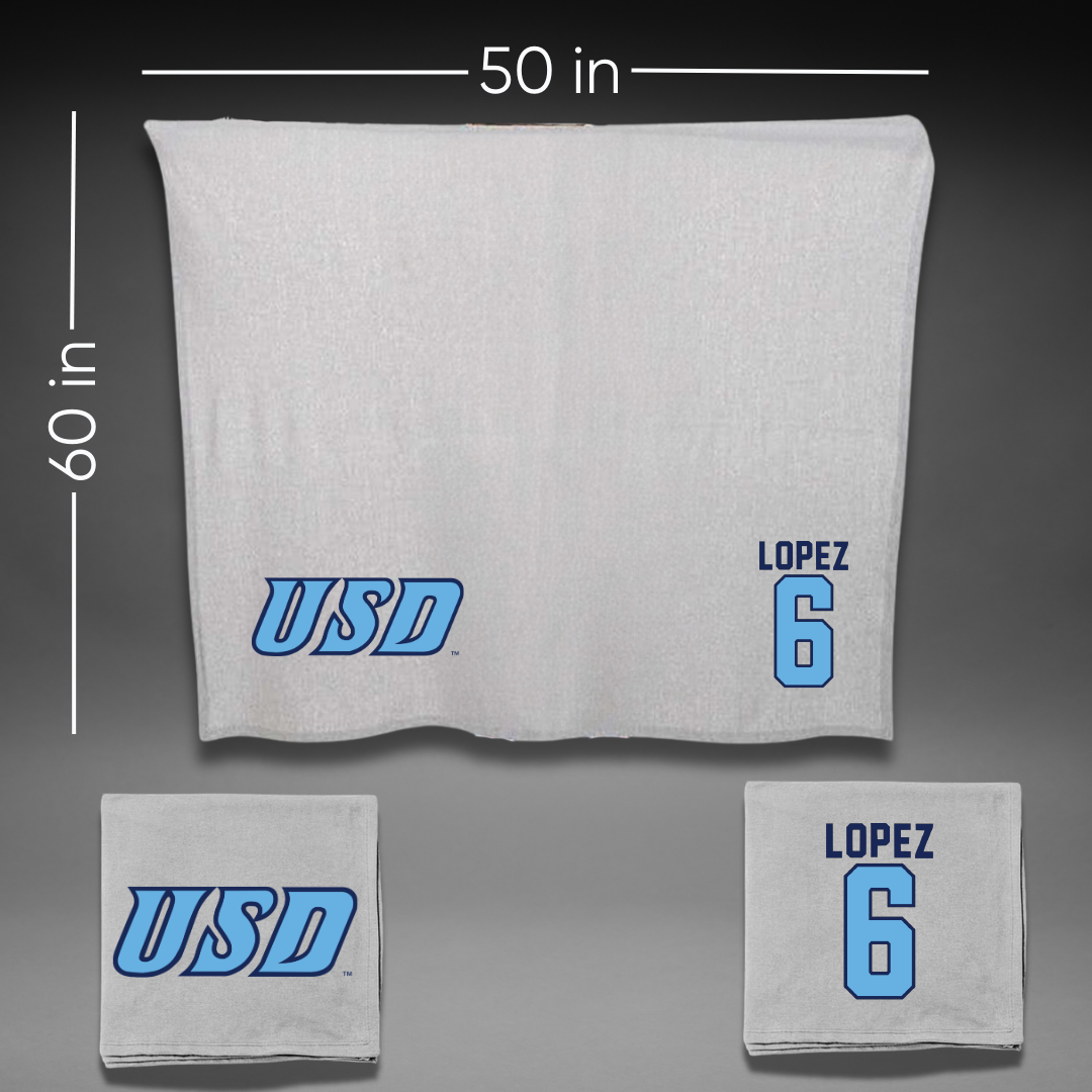 University of San Diego Football Gray Blanket - #6 Ruben Lopez