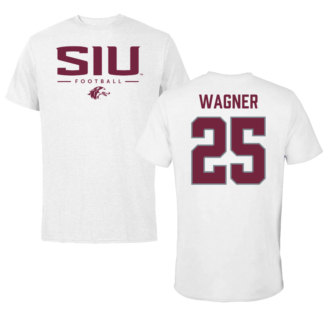 Southern Illinois University at Carbondale Football White Performance Tee - #25 Kayleb Wagner