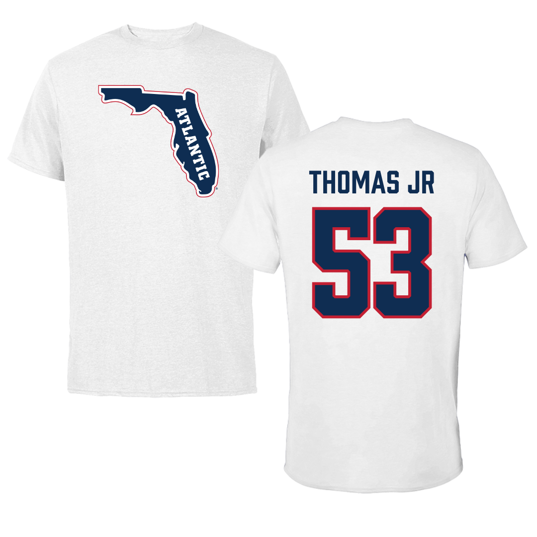 Florida Atlantic University Football White Performance Tee - #53 Richard Thomas Jr