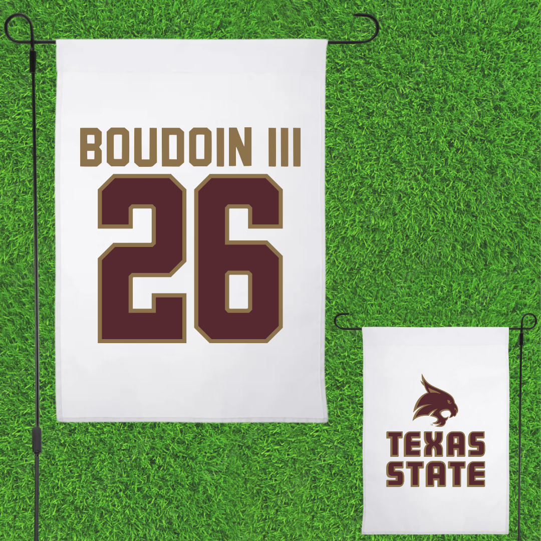 Texas State University Football White Garden Flag - #26 Michael Boudoin III