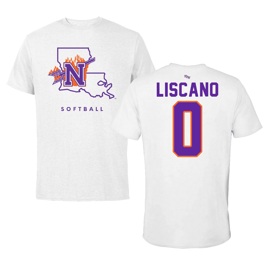 Northwestern State University Softball White Performance Tee - #0 Mia Liscano