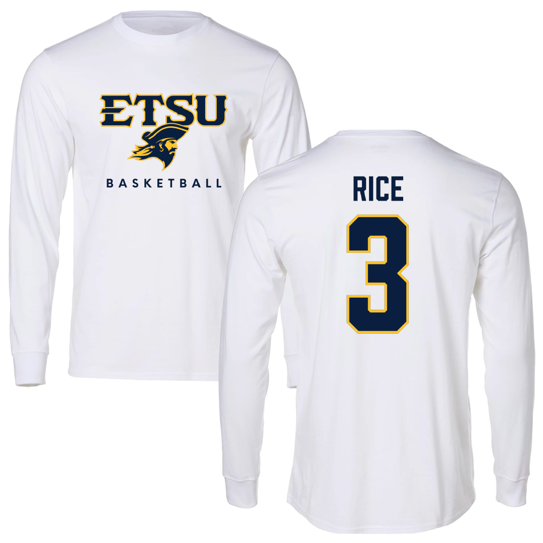 East Tennessee State University Basketball White Performance Long Sleeve - #3 Tyler Rice