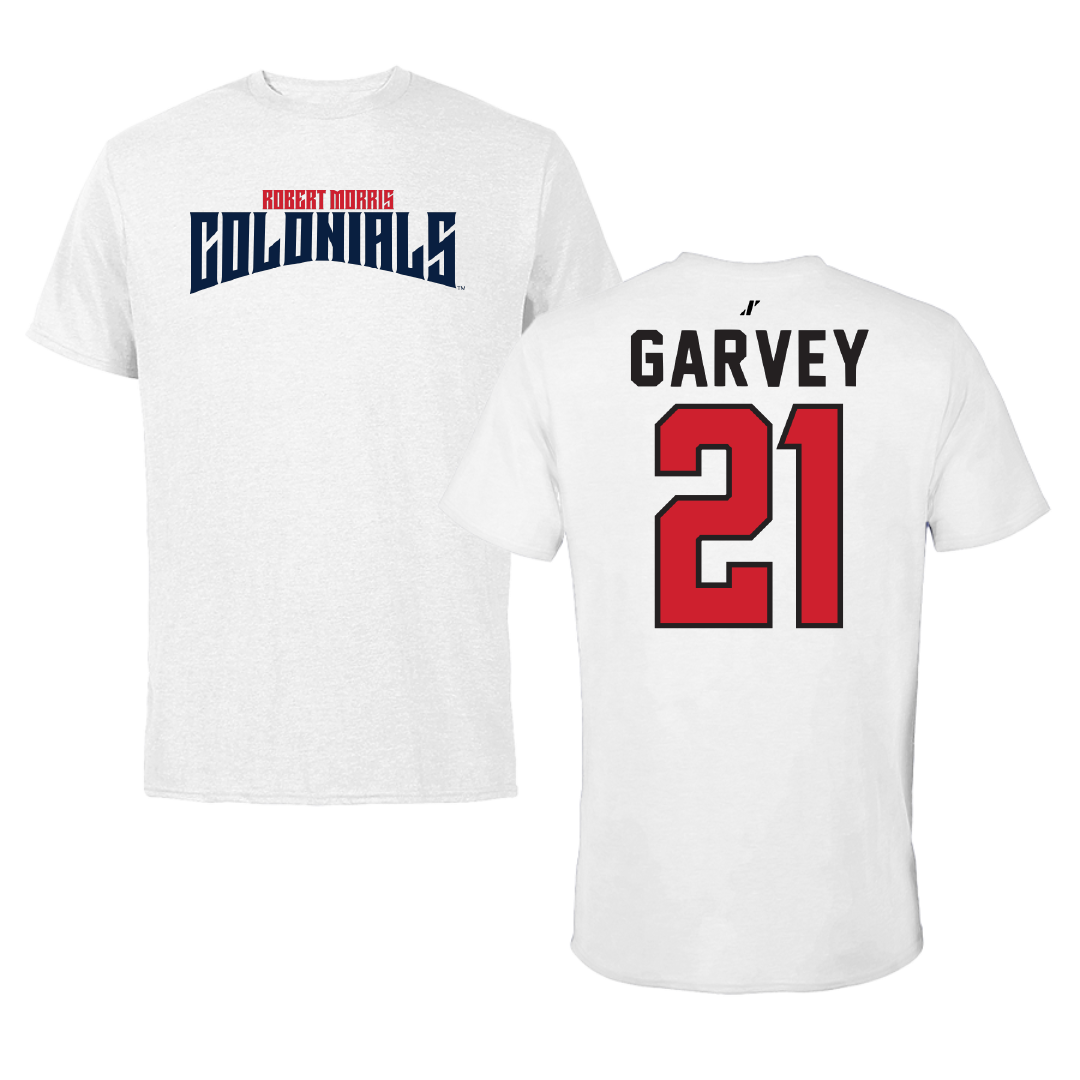 Robert Morris University Ice Hockey White Classic Performance Tee - #21 Cameron Garvey
