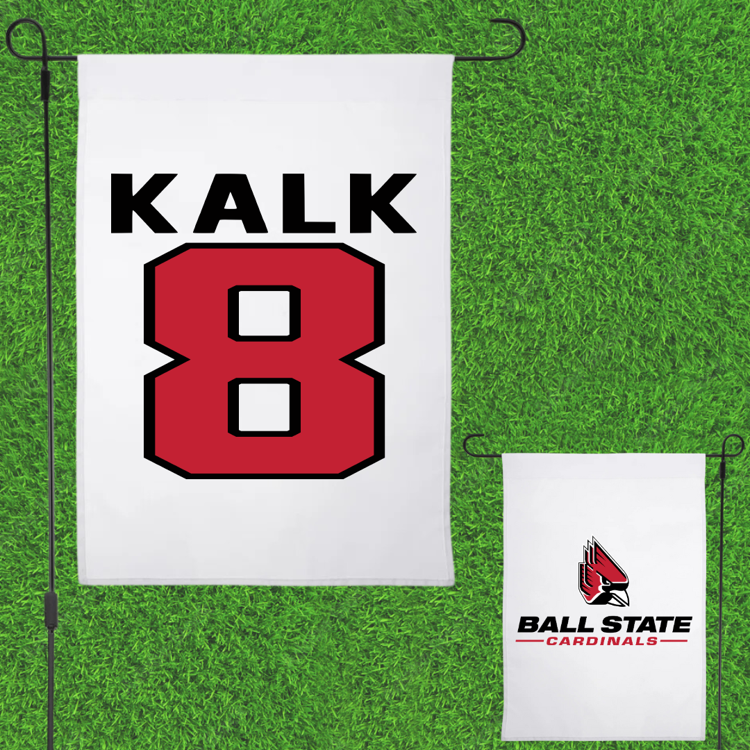 Ball State University Baseball White Garden Flag - #8 Max Kalk