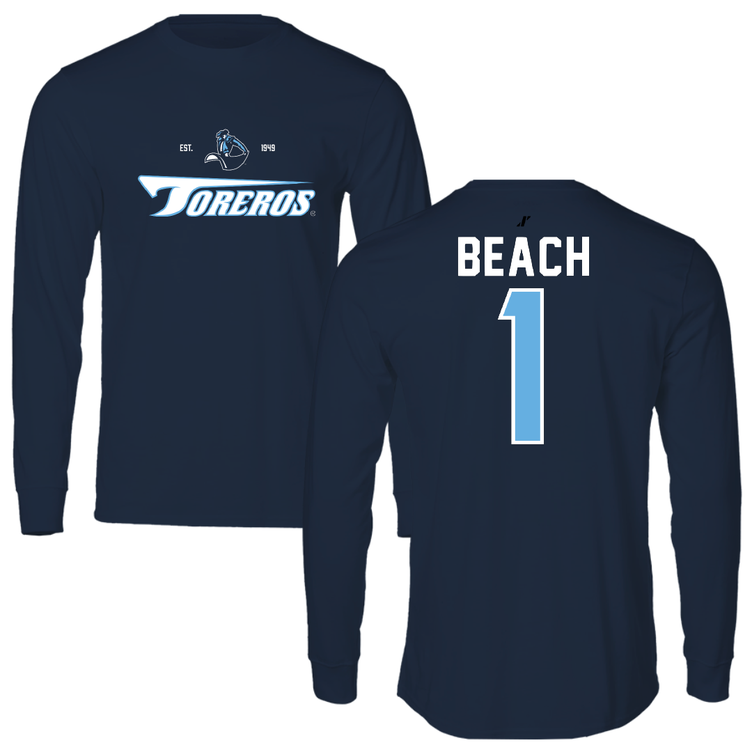 University of San Diego Volleyball Navy General Performance Long Sleeve - #1 Neomi Beach
