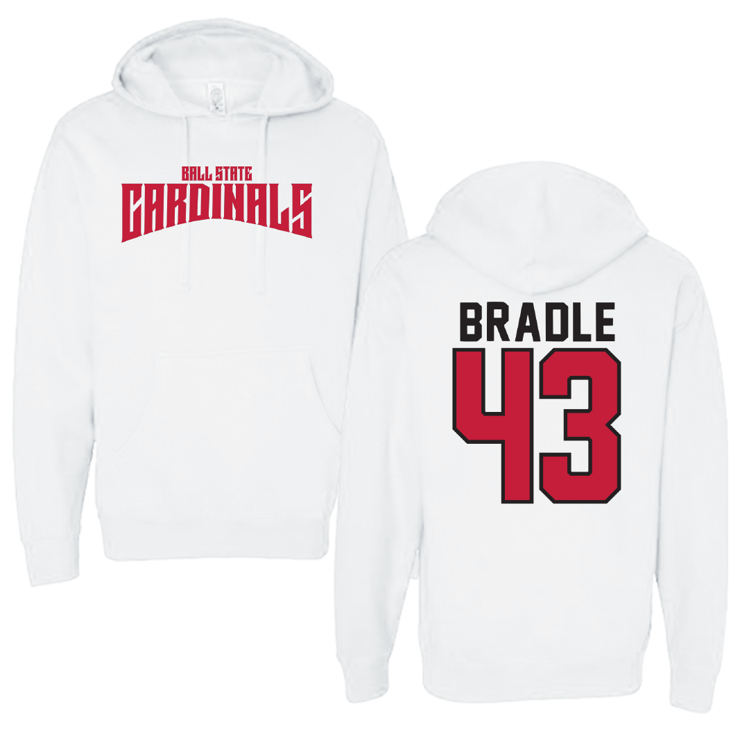 Ball State University Baseball White Classic Hoodie - #43 Ty Bradle