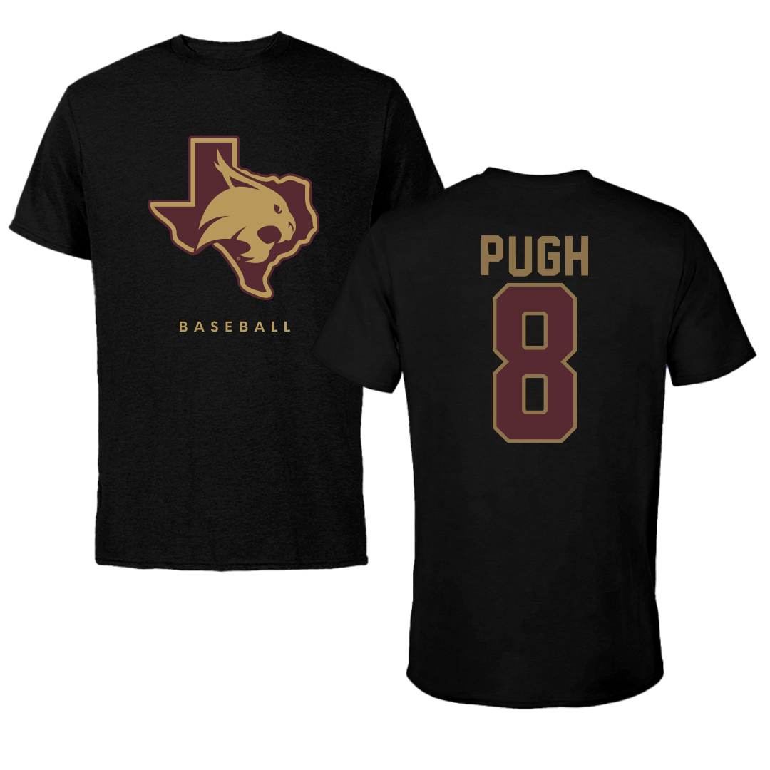 Texas State University Baseball Black Performance Tee - #8 Samson Pugh