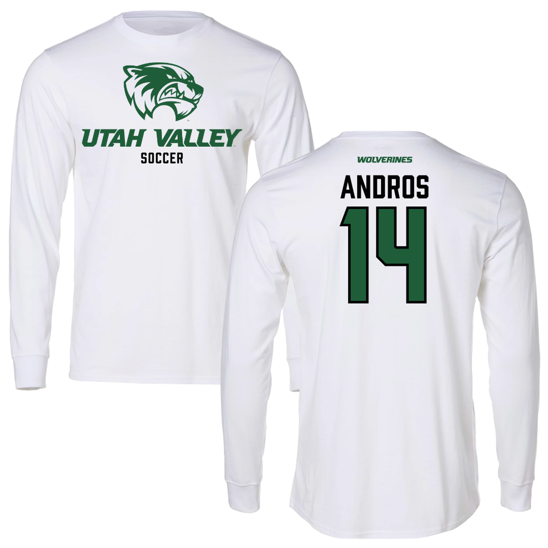 Utah Valley University Soccer White Performance Long Sleeve - #14 Mark Andros