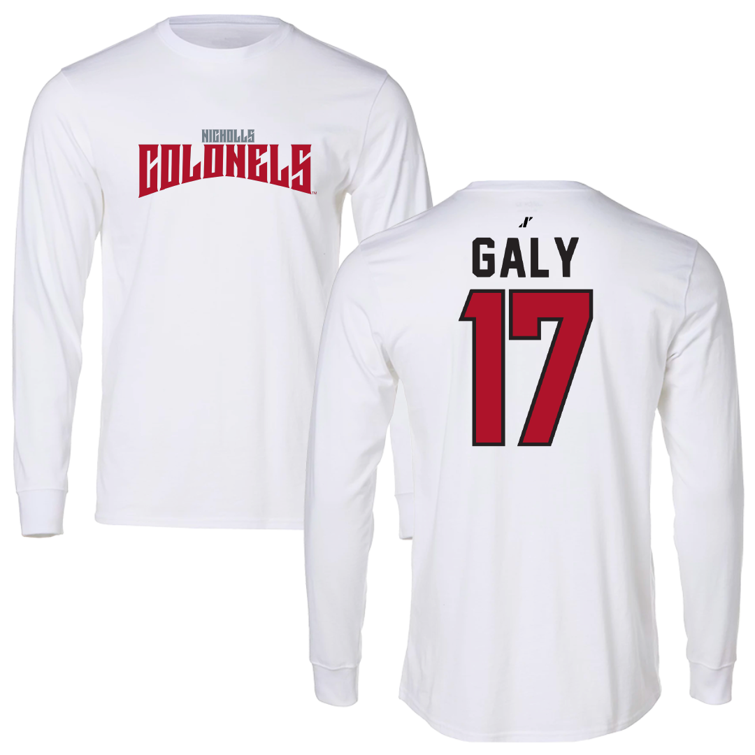 Nicholls State University Baseball White Classic Performance Long Sleeve - #17 Gavin Galy