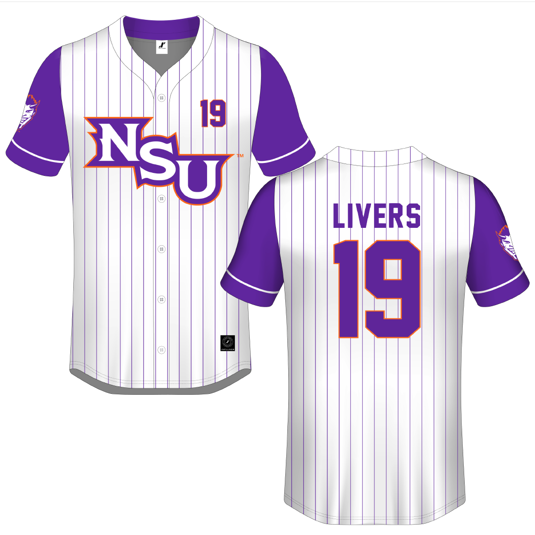Northwestern State University White Pinstripe Button-Down Jersey - #19 Sophia Livers