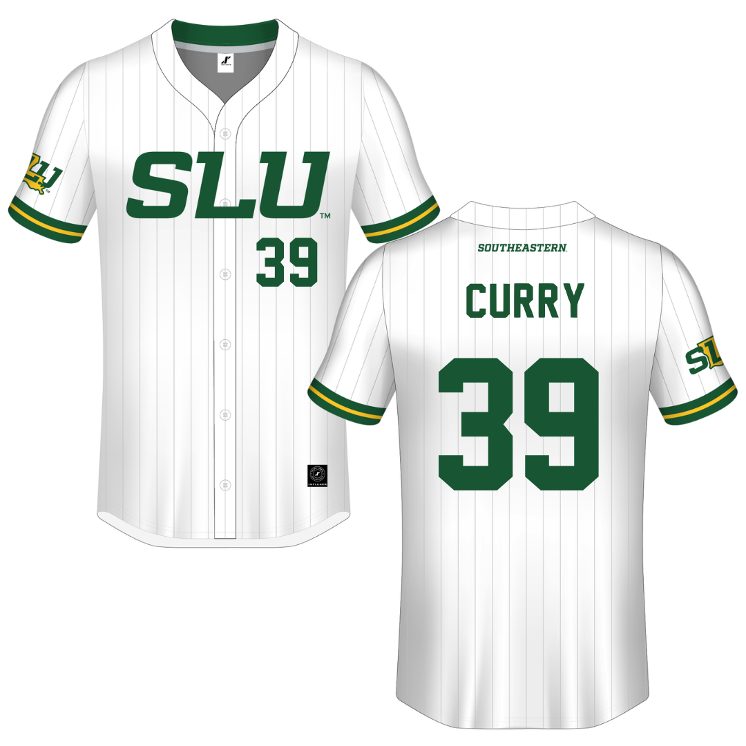 Southeastern Louisiana University White Pinstripe Button-Down Jersey - #39 Michael Curry