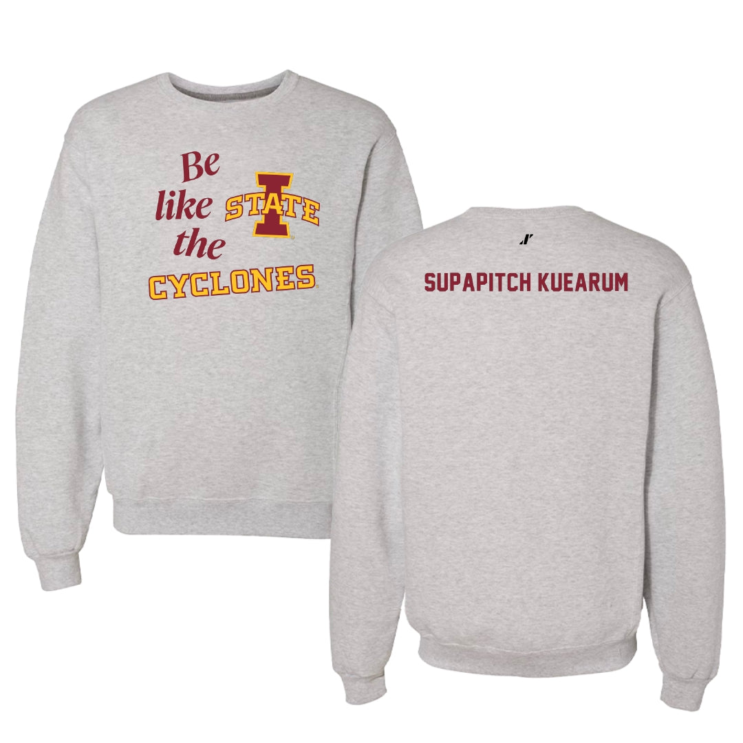 Iowa State University Tennis Light Gray Be Like Us Crewneck - Anna Supapitch Kuearum