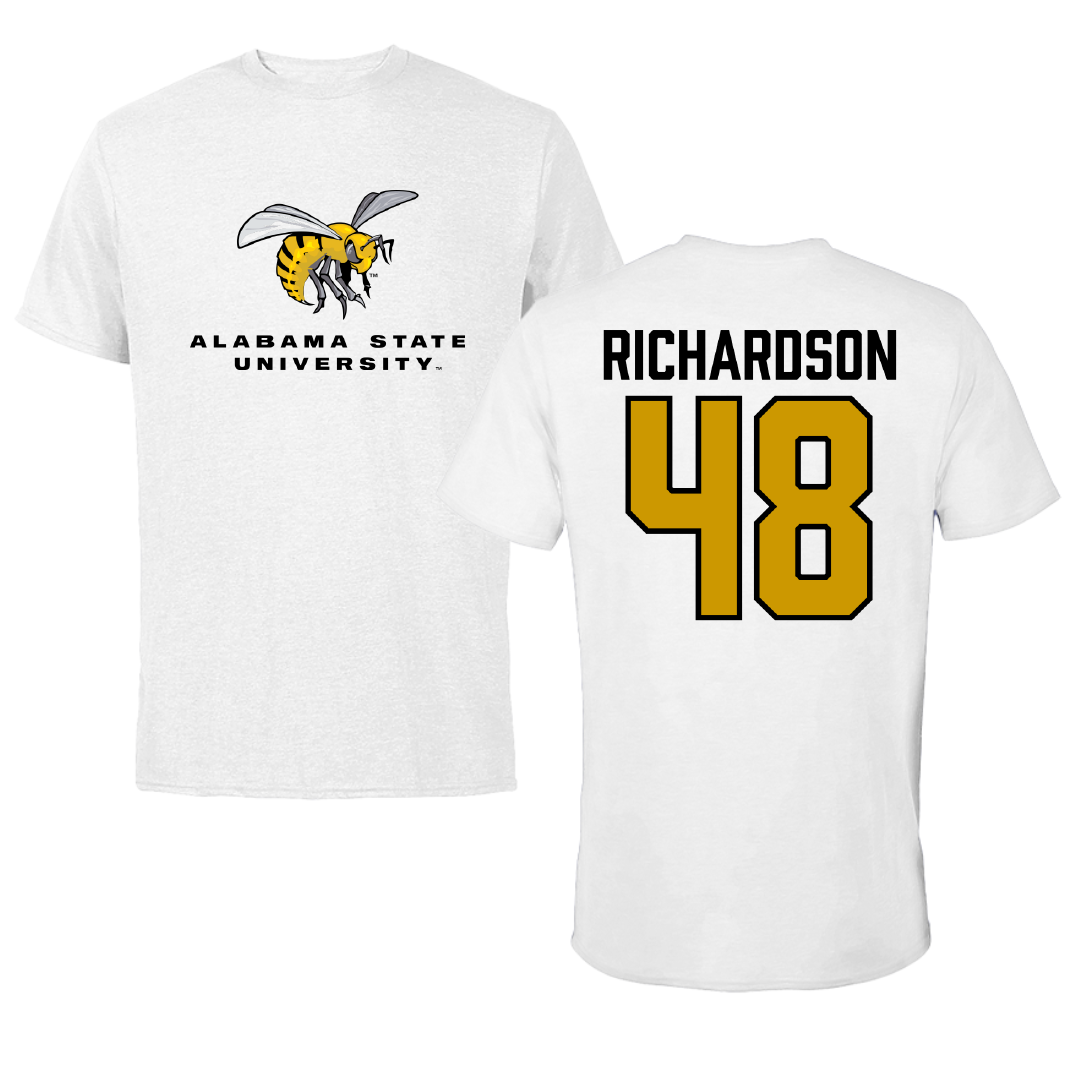 Alabama State University Football White Performance Tee - #48 Myles Richardson