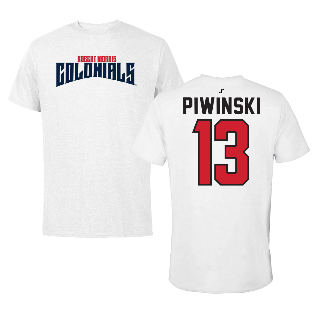 Robert Morris University Lacrosse White Classic Tee - #13 Parker Piwinski