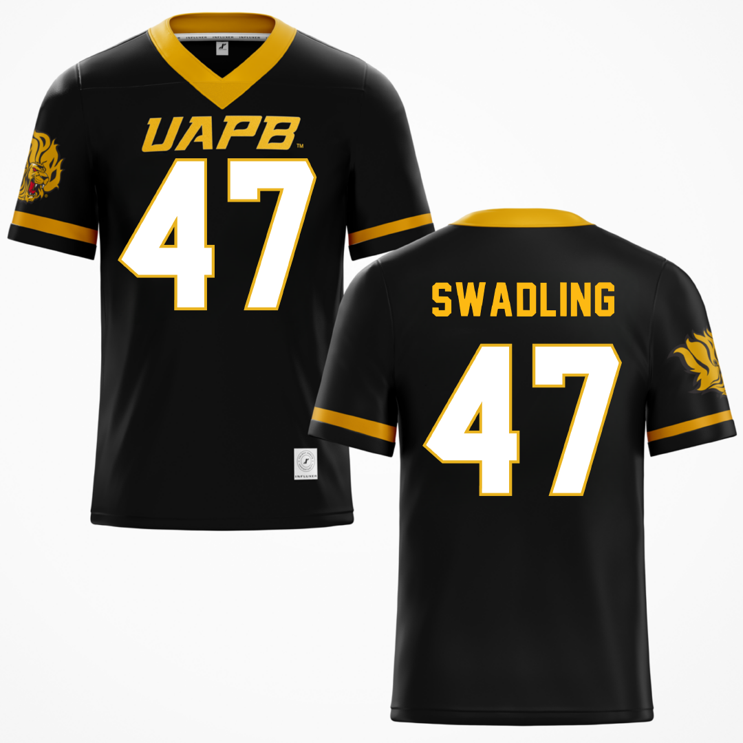 University of Arkansas-Pine Bluff Black Football Jersey - #47 Andrew Swadling