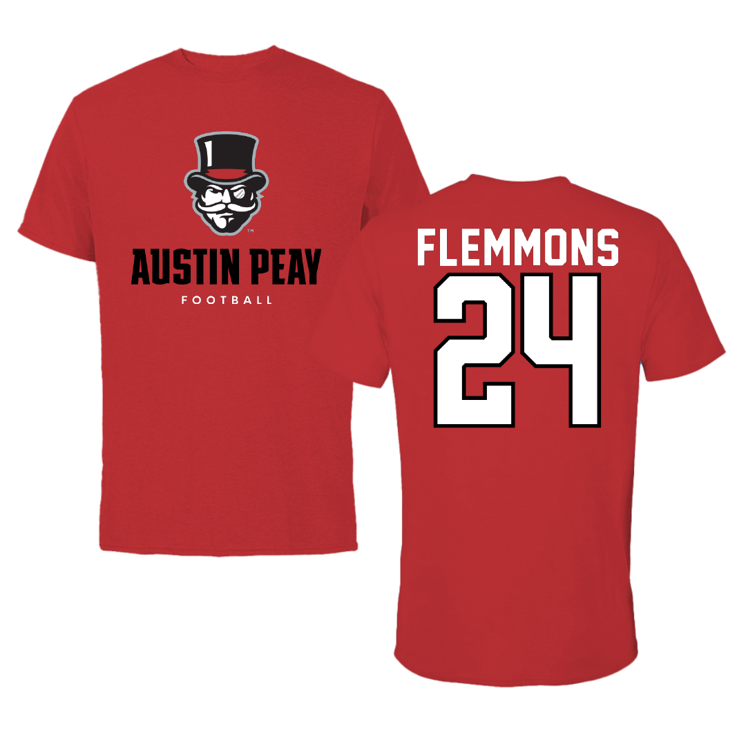 Austin Peay State University Football Red Mascot Performance Tee - #24 Jeremiah Flemmons