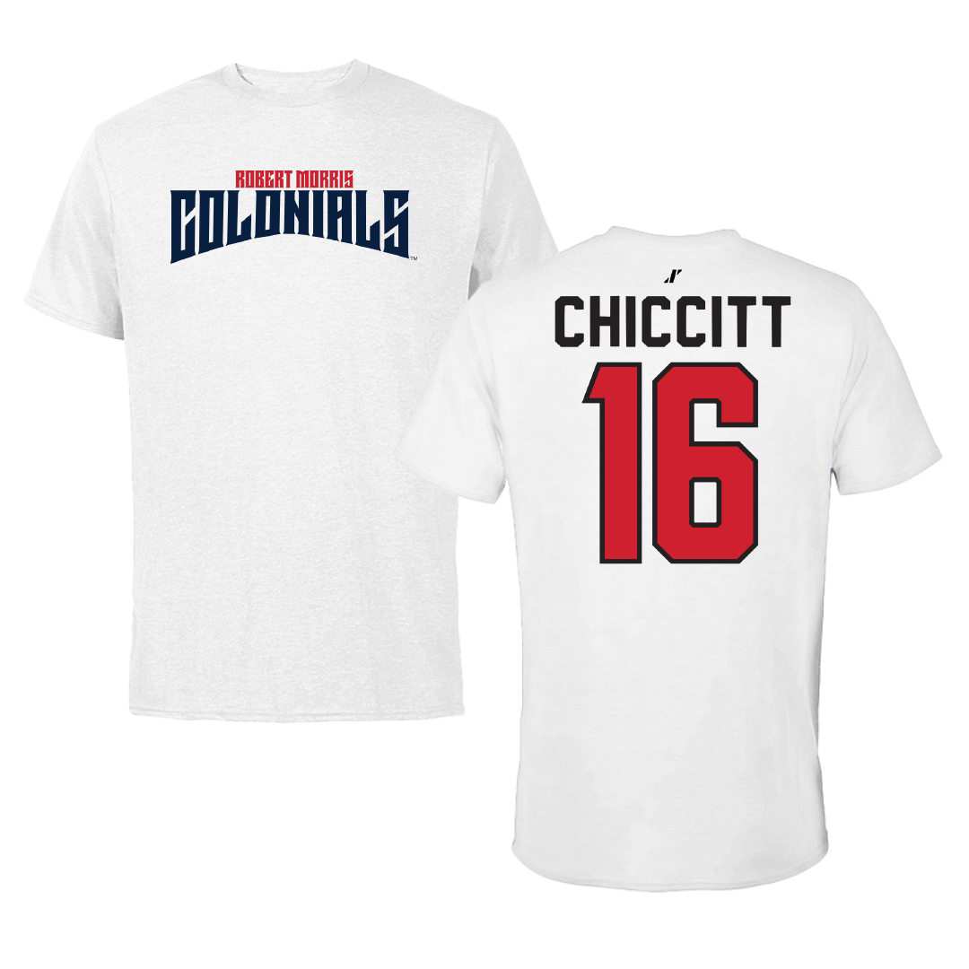 Robert Morris University Football White Classic Performance Tee - #16 Anthony Chiccitt