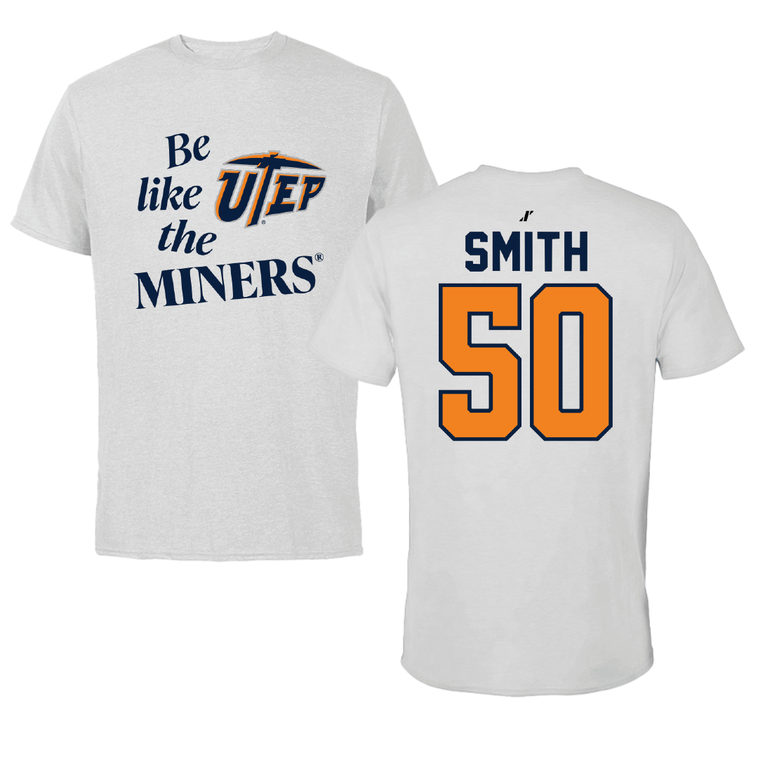 University of Texas at El Paso Football Light Gray Be Like Us Performance Tee - #50 Brennan Smith