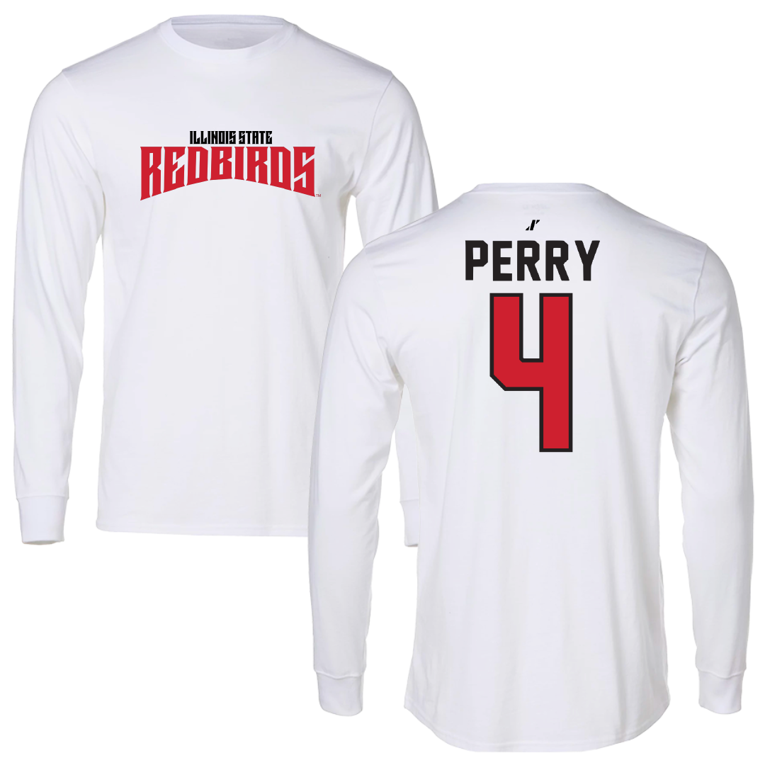 Illinois State University Baseball White Classic Performance Long Sleeve - #4 Tanner Perry