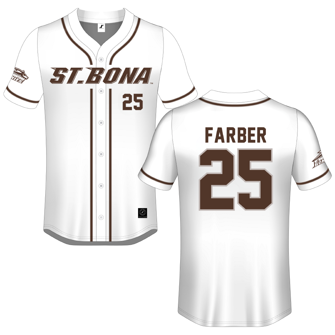 St. Bonaventure University White Button-Down Jersey - #25 Abby Farber