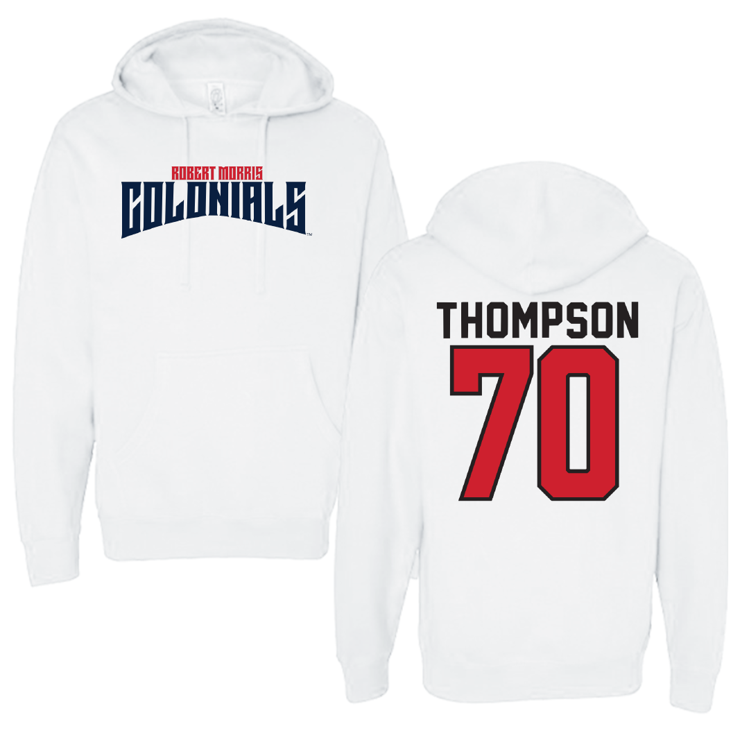 Robert Morris University Football White Classic Hoodie - #70 Dante Thompson