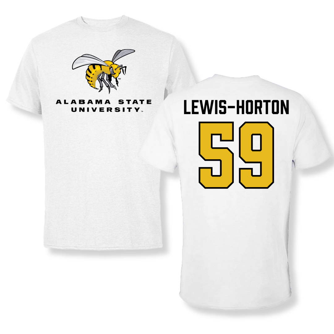 Alabama State University Football White Tee - #59 Jaland Lewis-Horton