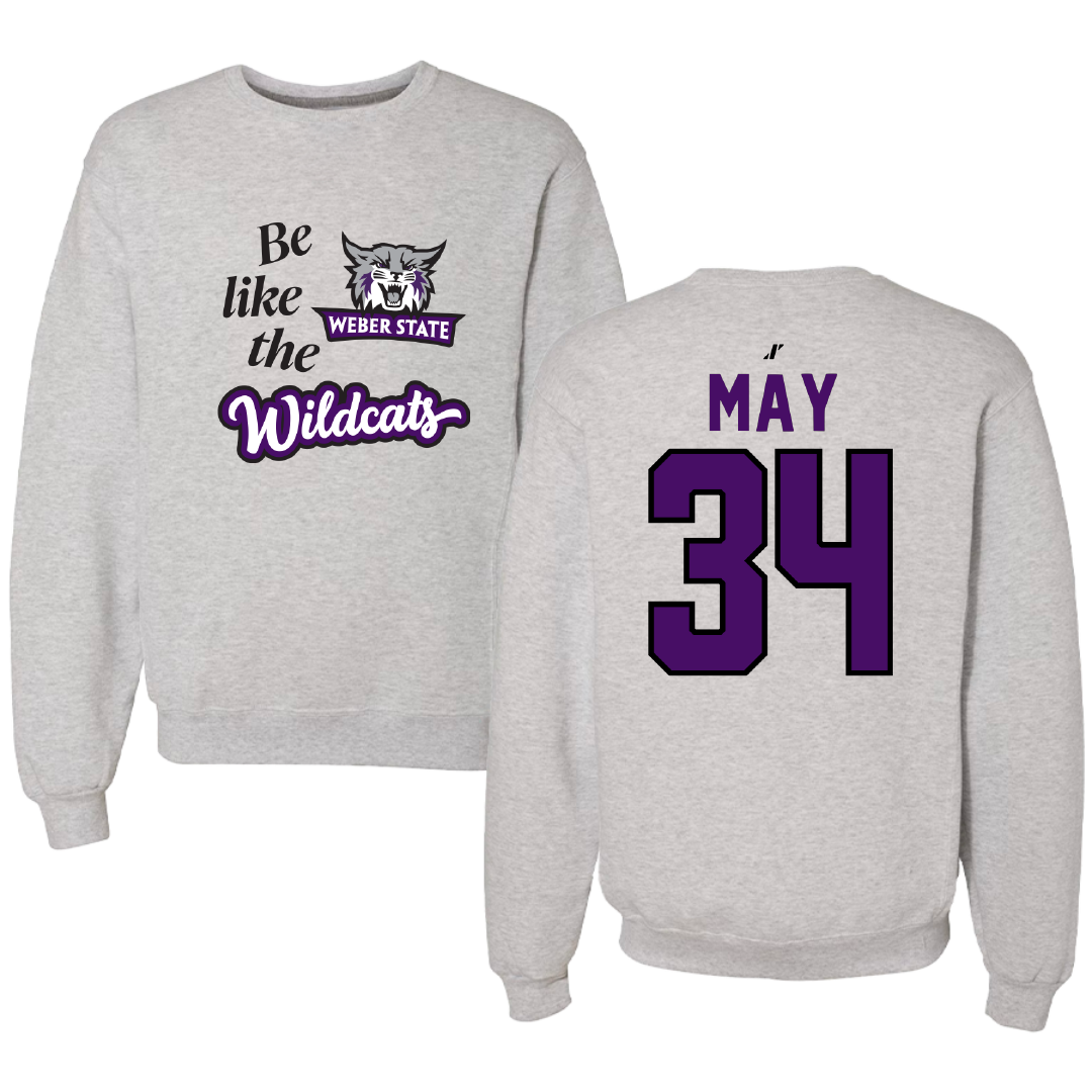 Weber State University Football Light Gray Be Like Us Crewneck - #34 Colter May