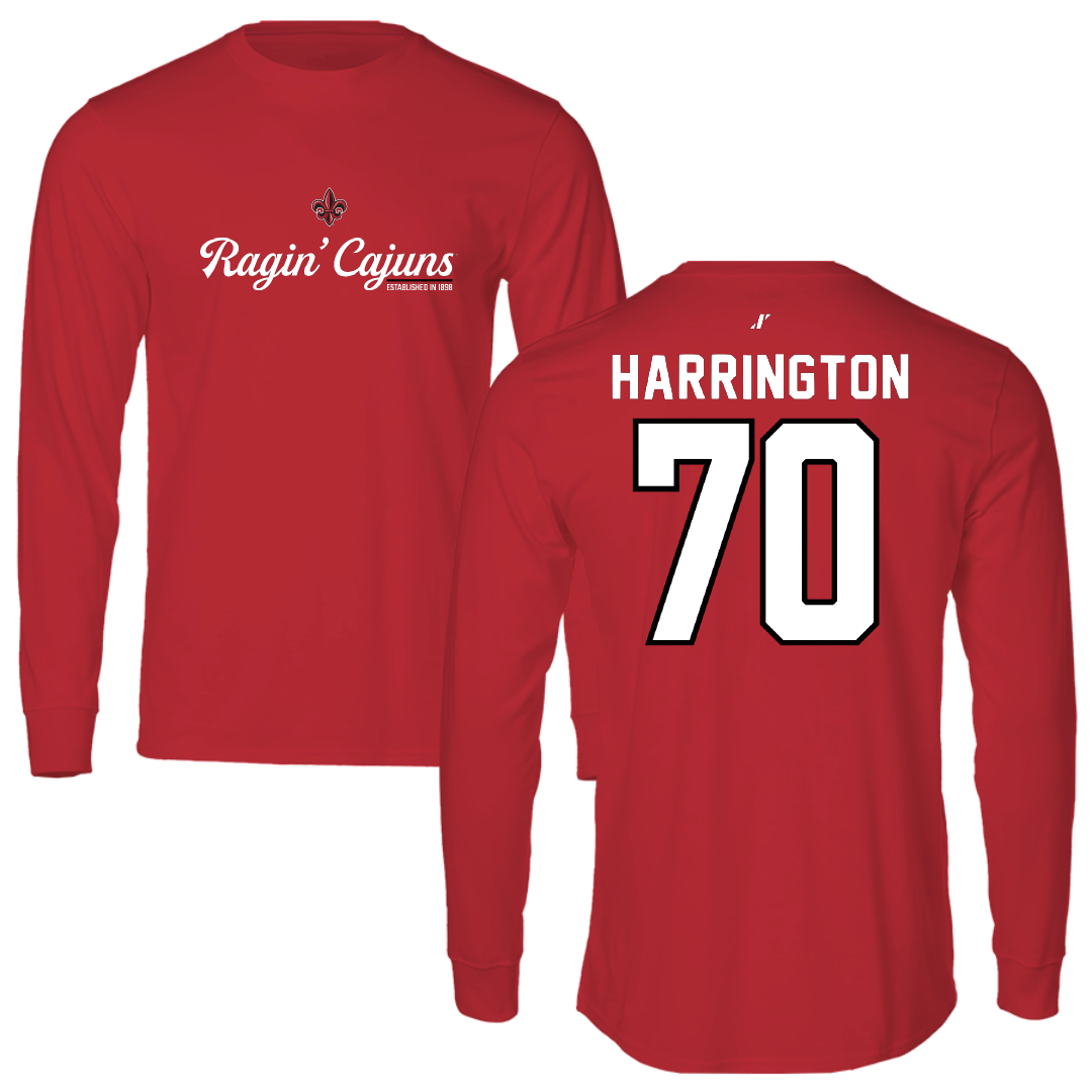 University of Louisiana at Lafayette Football Red General Performance Long Sleeve - #70 Jax Harrington
