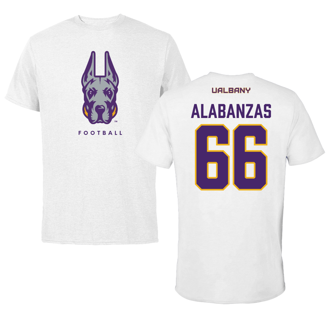 University at Albany Football White Mascot Tee - #66 Christopher Alabanzas