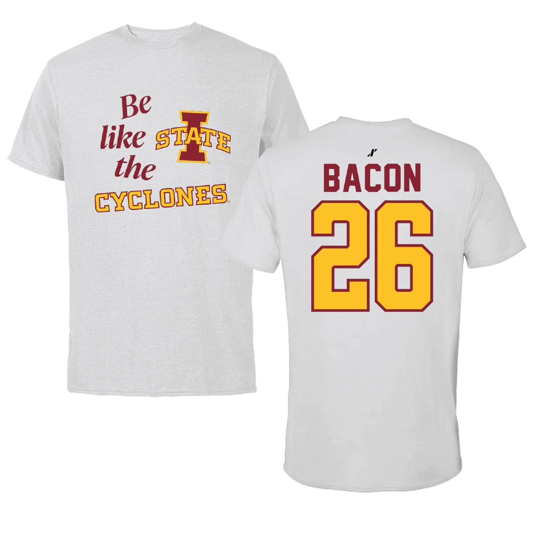 Iowa State University Football Light Gray Be Like Us Performance Tee - #26 Caleb Bacon