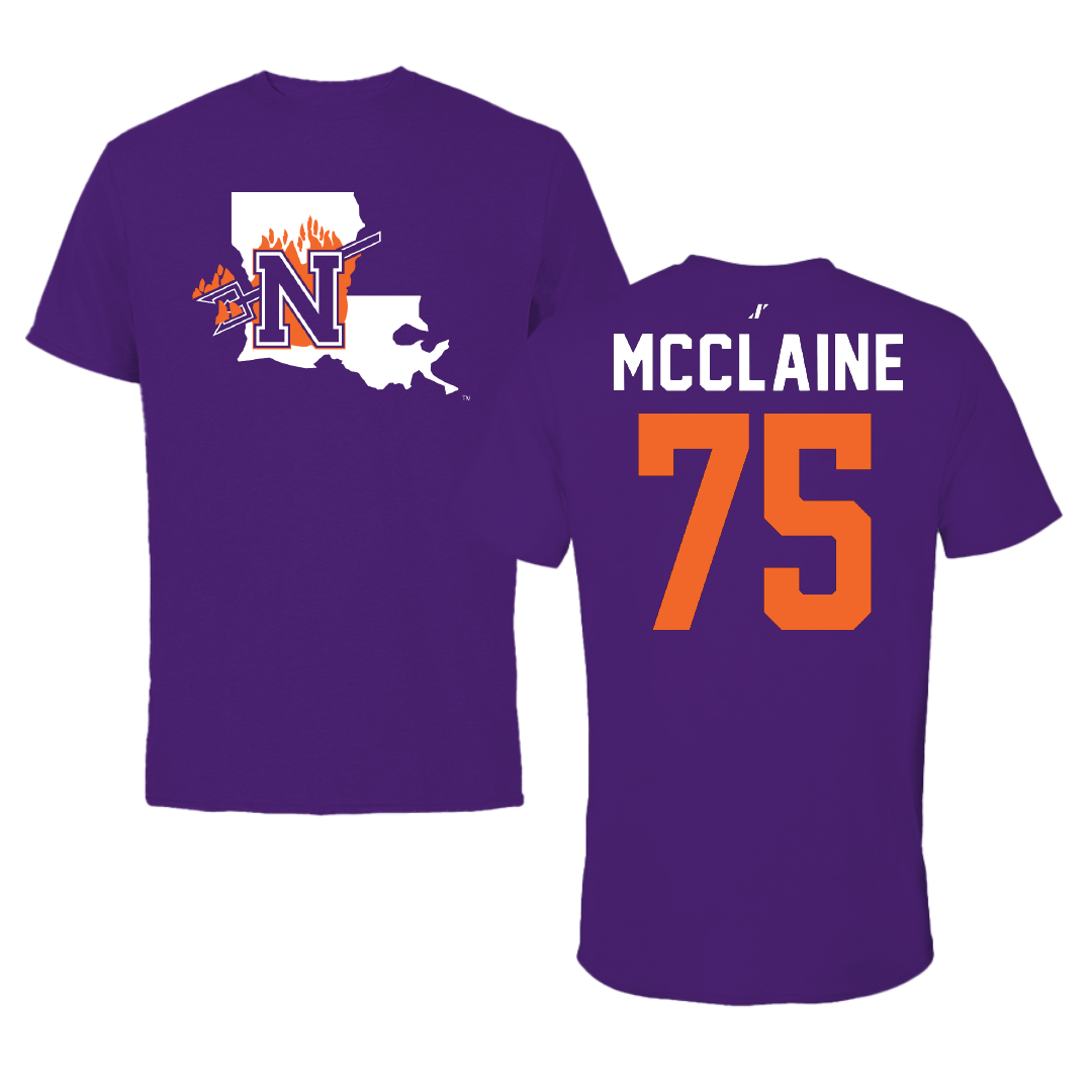 Northwestern State University Football Purple State Performance Tee - #75 Jordan McClaine