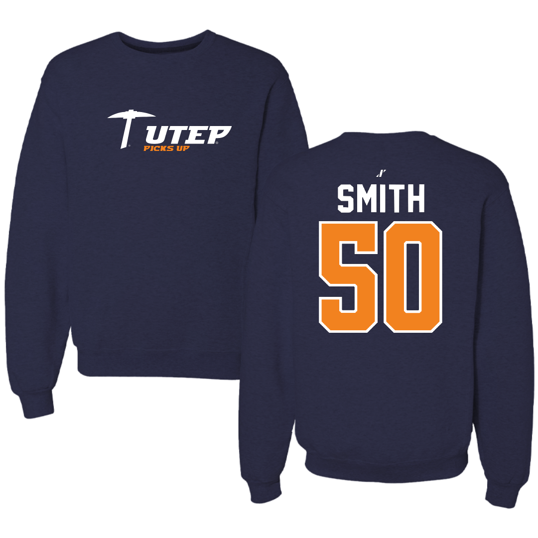 University of Texas at El Paso Football Navy General Crewneck - #50 Brennan Smith