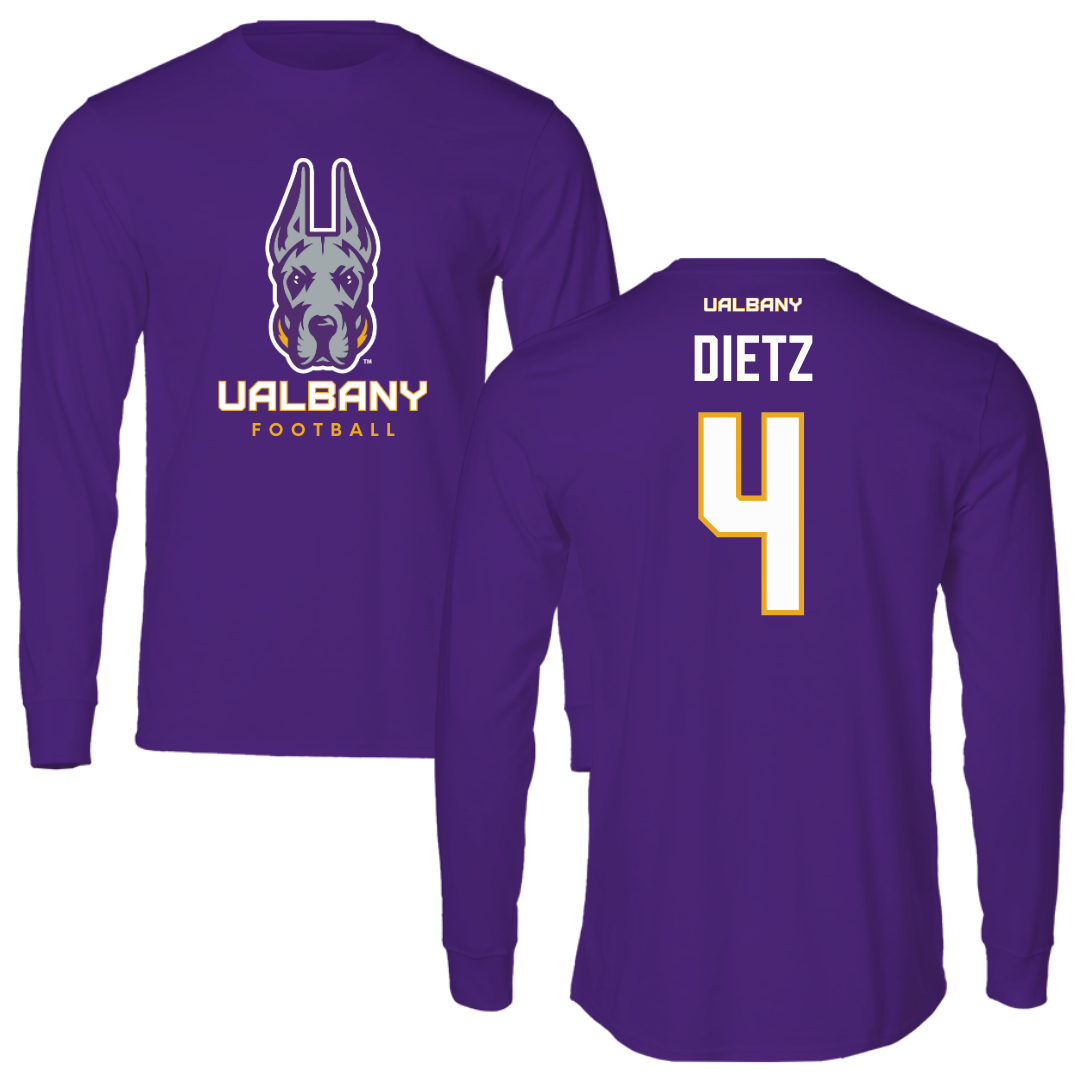 University at Albany Football Purple Mascot Long Sleeve - #4 MarQeese Dietz