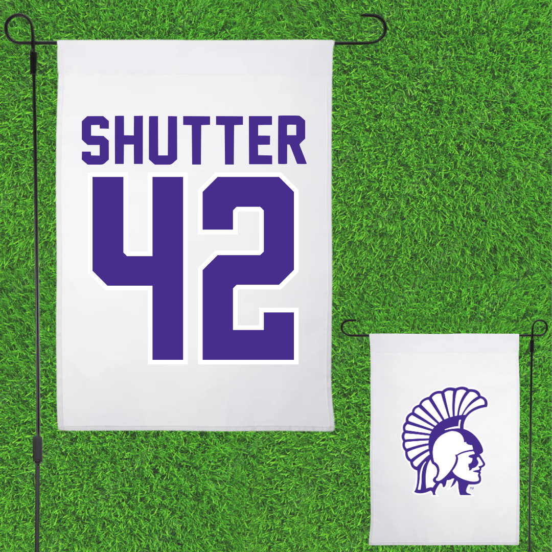 Winona State University Football White Garden Flag - #42 Sam Shutter