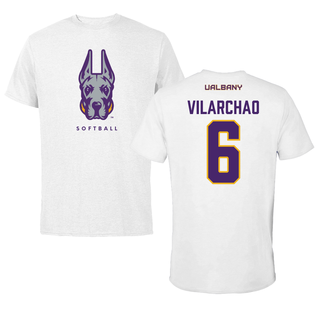 University at Albany Softball White Mascot Tee - #6 Victoria Vilarchao