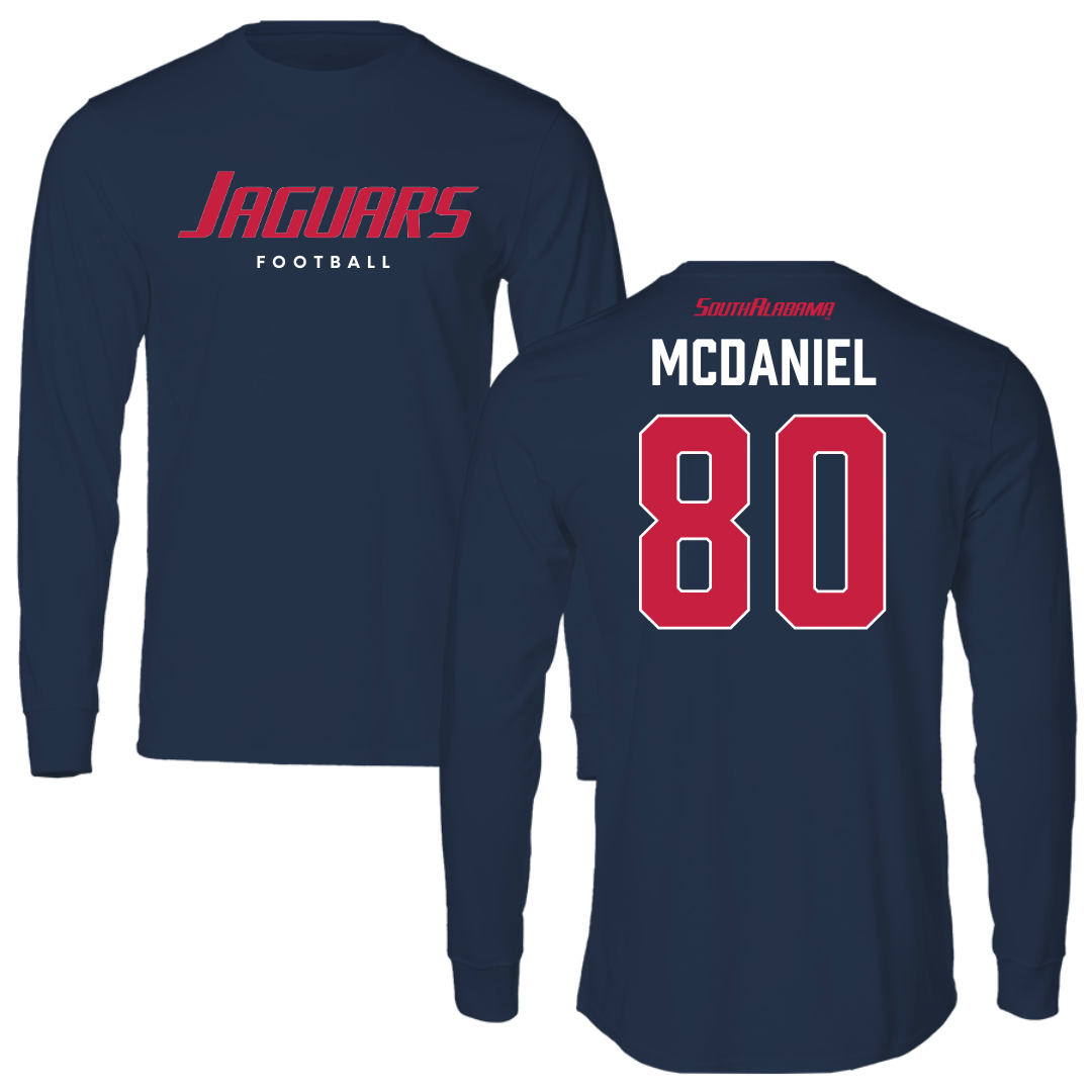 University of South Alabama Football Navy Performance Long Sleeve - #80 Hollis McDaniel