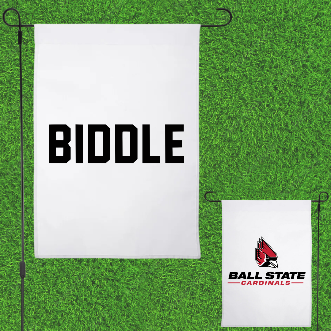 Ball State University Swimming & Diving White Garden Flag - Aidan Biddle