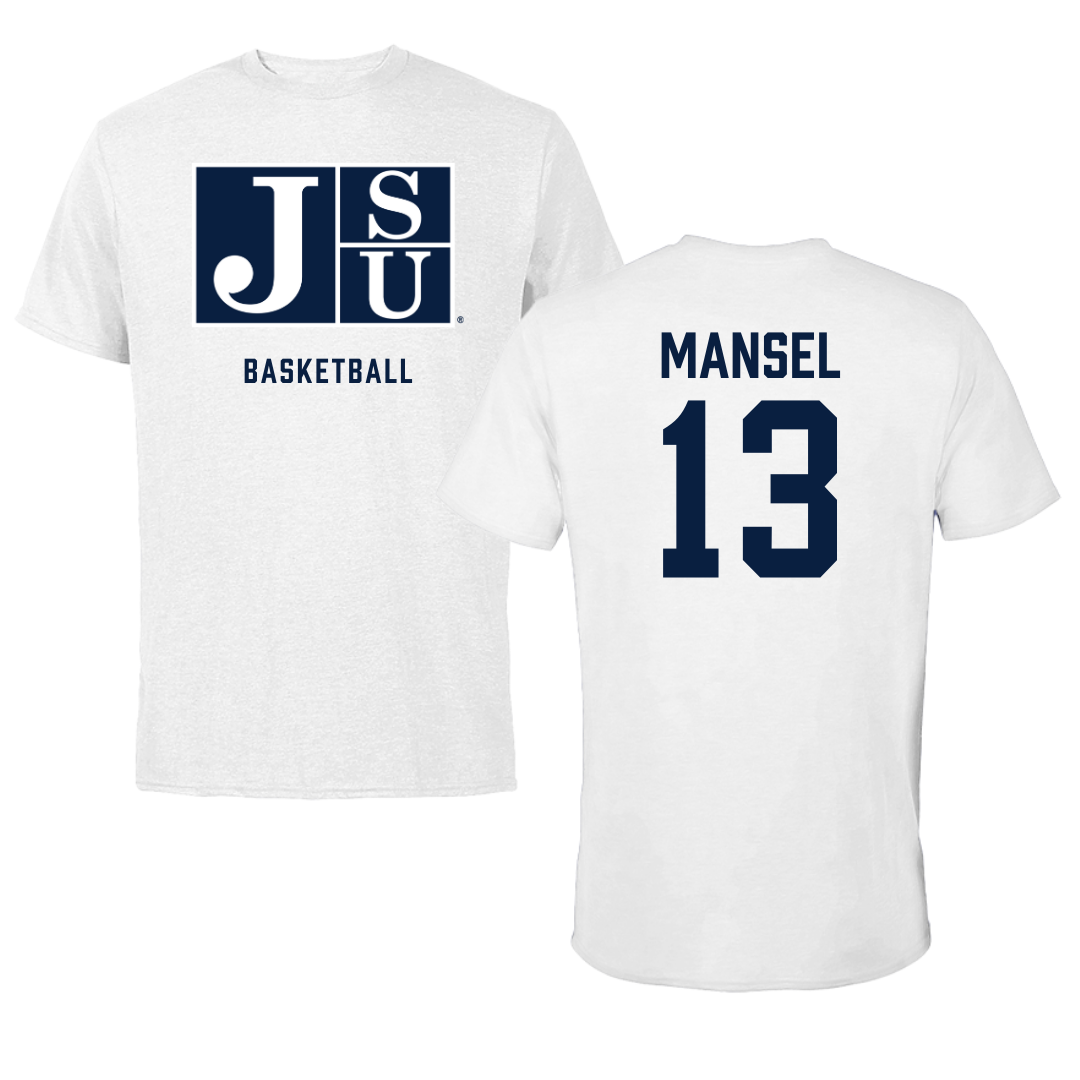 Jackson State University Basketball White Tee - #13 Romelle Mansel