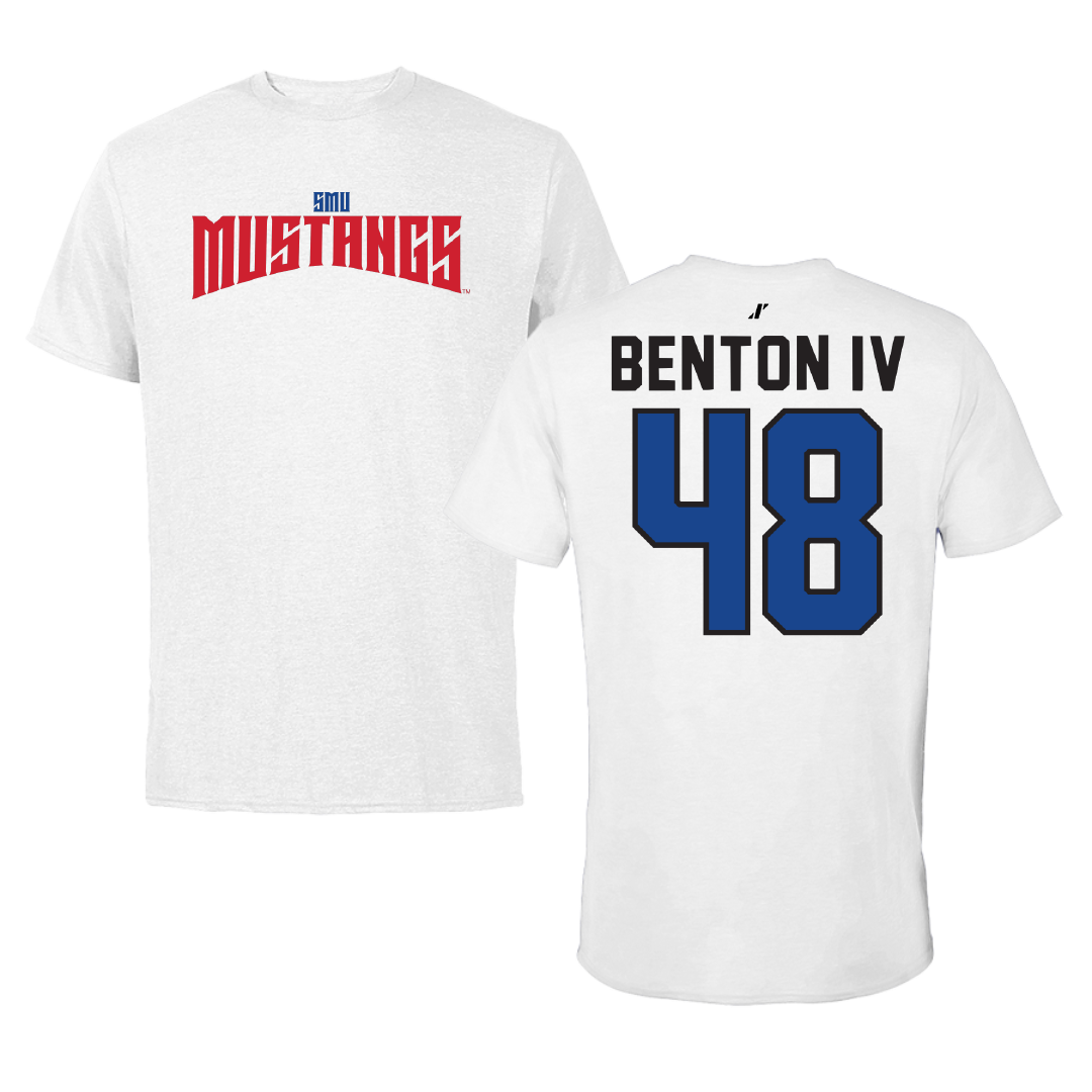 Southern Methodist University Football White Classic Performance Tee - #48 Will Benton IV
