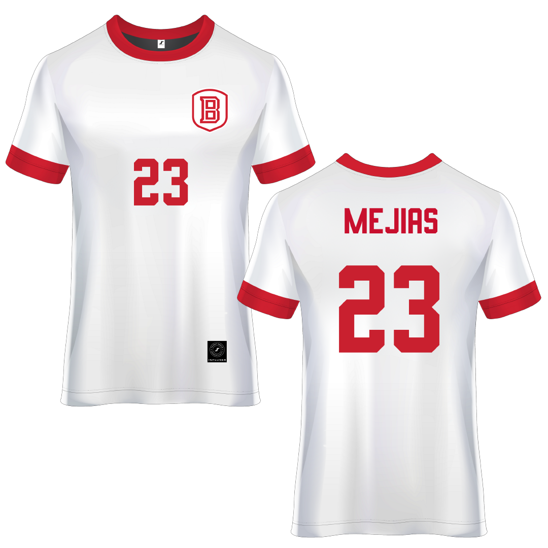 Bradley University White Soccer Jersey - #23 Jamaine Mejias