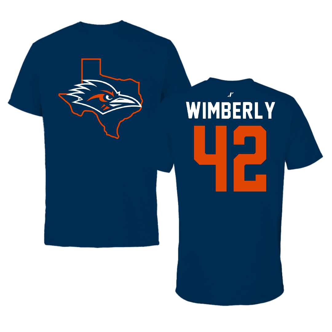 University of Texas at San Antonio Football Navy State Performance Tee - #42 Daemian Wimberly