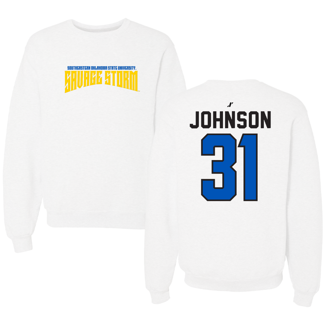 Southeastern Oklahoma State University Baseball White Classic Crewneck - #31 Luke Johnson