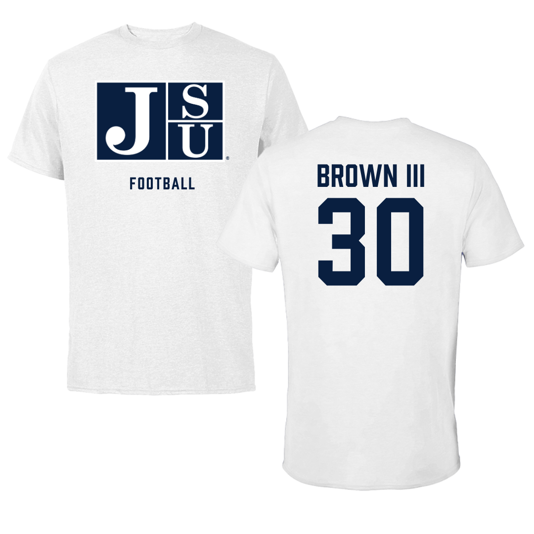Jackson State University Football White Tee - #30 John Brown III