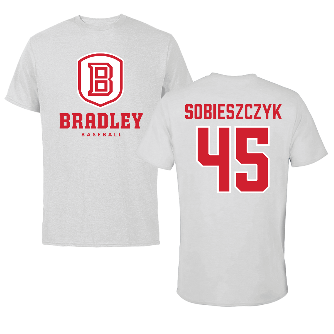 Bradley University Baseball Gray Performance Tee - #45 Isaac Sobieszczyk